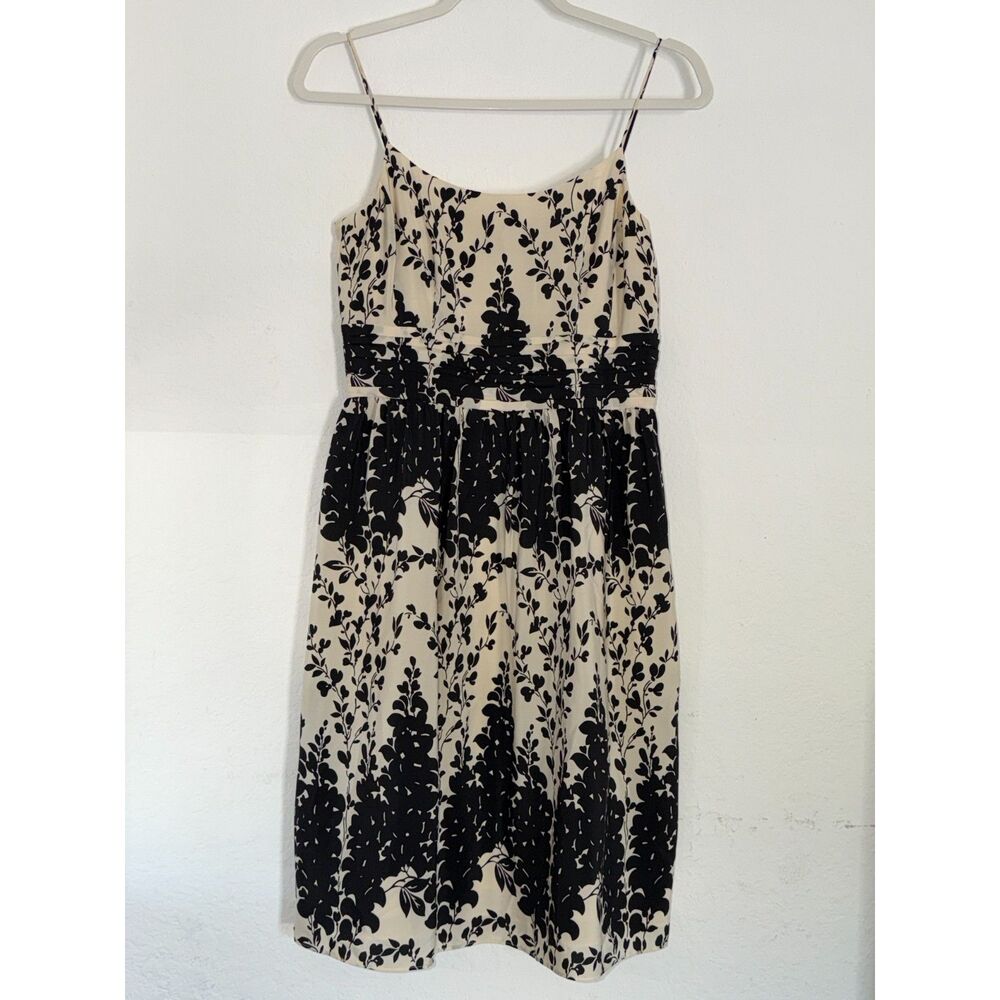 Ann Taylor 4P Petite Floral Mini Silk Dress Cream Black Fit Flare Spring Wedding